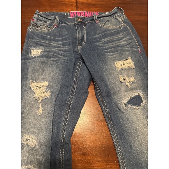 Hydraulic Distressed Jeans Women's Size 5/6 Med Wash Bootcut Embroidered Pockets - Picture 2 of 11